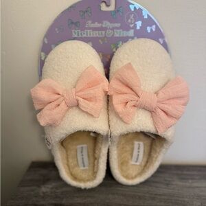 NEW Mellow & Mod Pink Bow Coquette Slippers LARGE 8/9